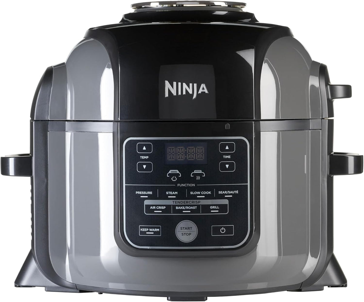 Grill NINJA, OP300EU, 6 l – 2 kg, Srebrny / Czarny, 7- in-1 OP300EU suszarka na gorące powietrze, 7 programów – czarny, szczotkowany stal i czarny