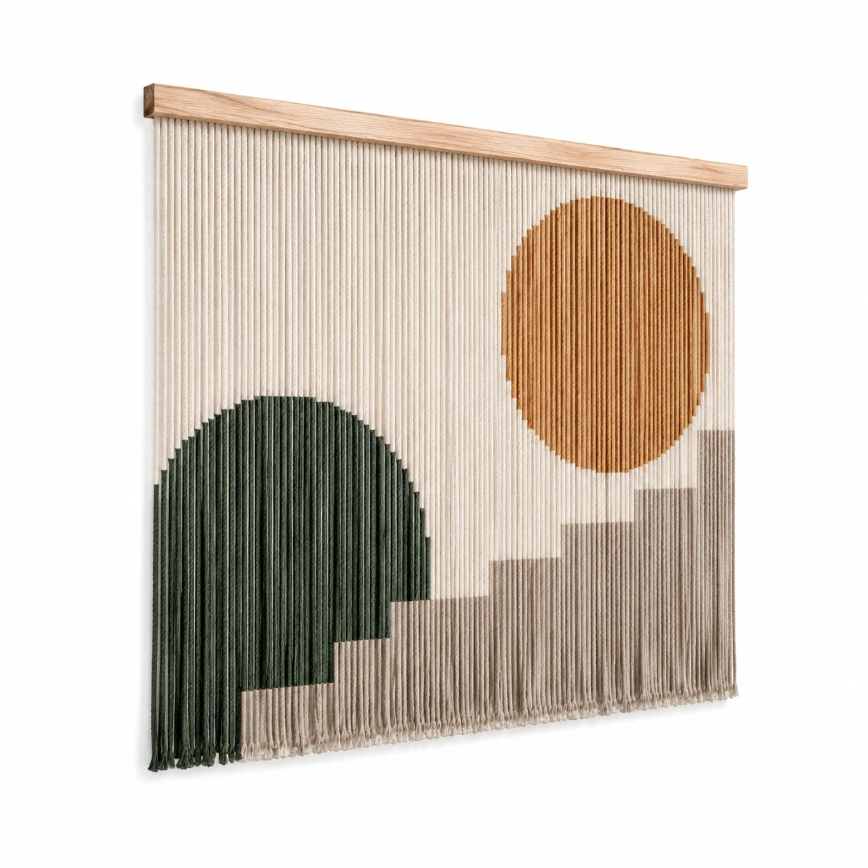 Wandteppich 70 cm x 90 cm Baumwolle Beige Grün Braun geometrisch für Wohnräume