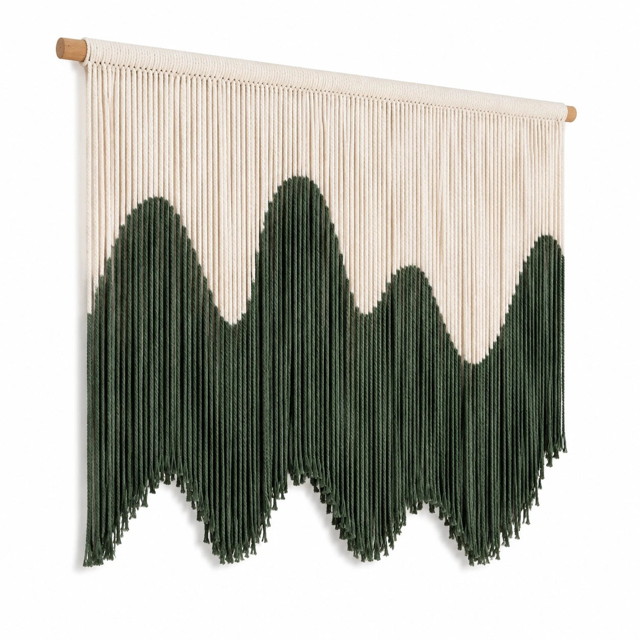 Makramee Wandteppich 100 x 110 cm Baumwolle Grün Creme Wanddekoration Boho