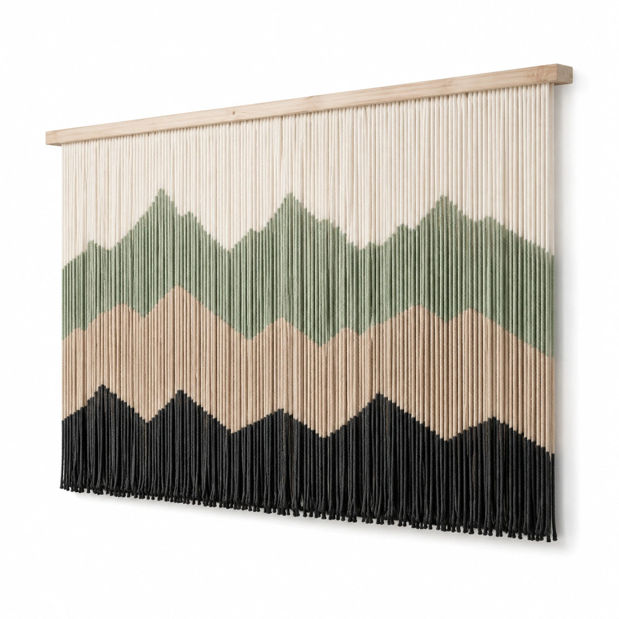 Makramee Wandteppich 110 x 100 cm Baumwolle Natur Grün Schwarz für Wanddekoration im Boho Stil