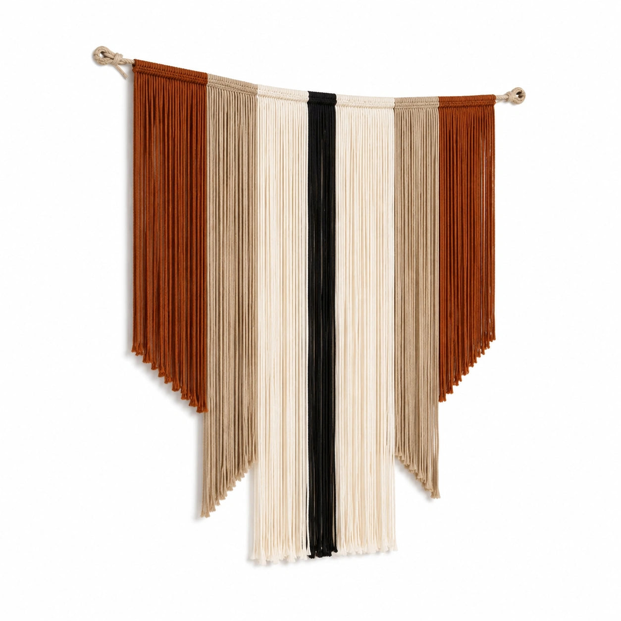 Makramee Wandteppich 90 cm x 100 cm aus Textilkordel in Braun Beige Schwarz für Wanddekoration