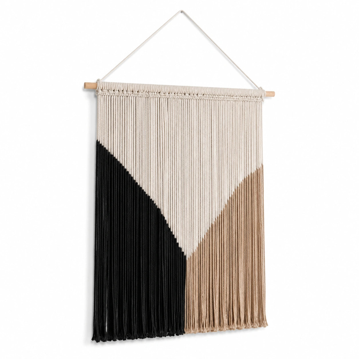 Wandteppich 50 x 80 cm aus Baumwollkordel Beige Schwarz Braun im Boho-Stil