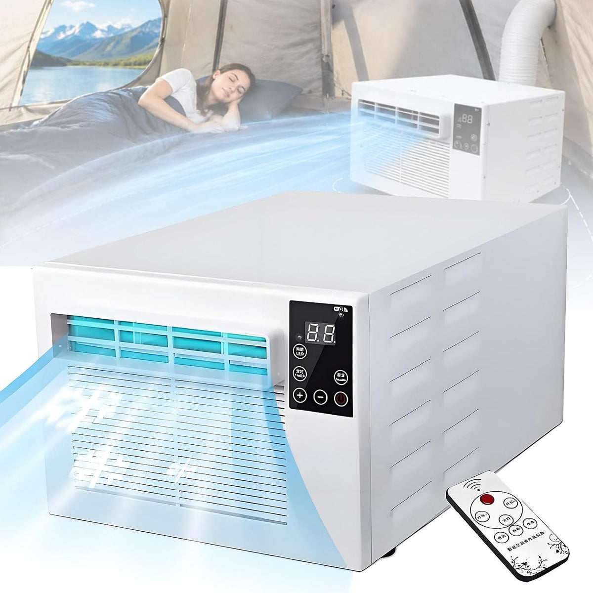 Cashwise Klimatyzator przenośny, klimatyzator mobilny – 280 W, 38 dB, 10 kg, Biały – oświetlenie LED, pilot zdalnego sterowania