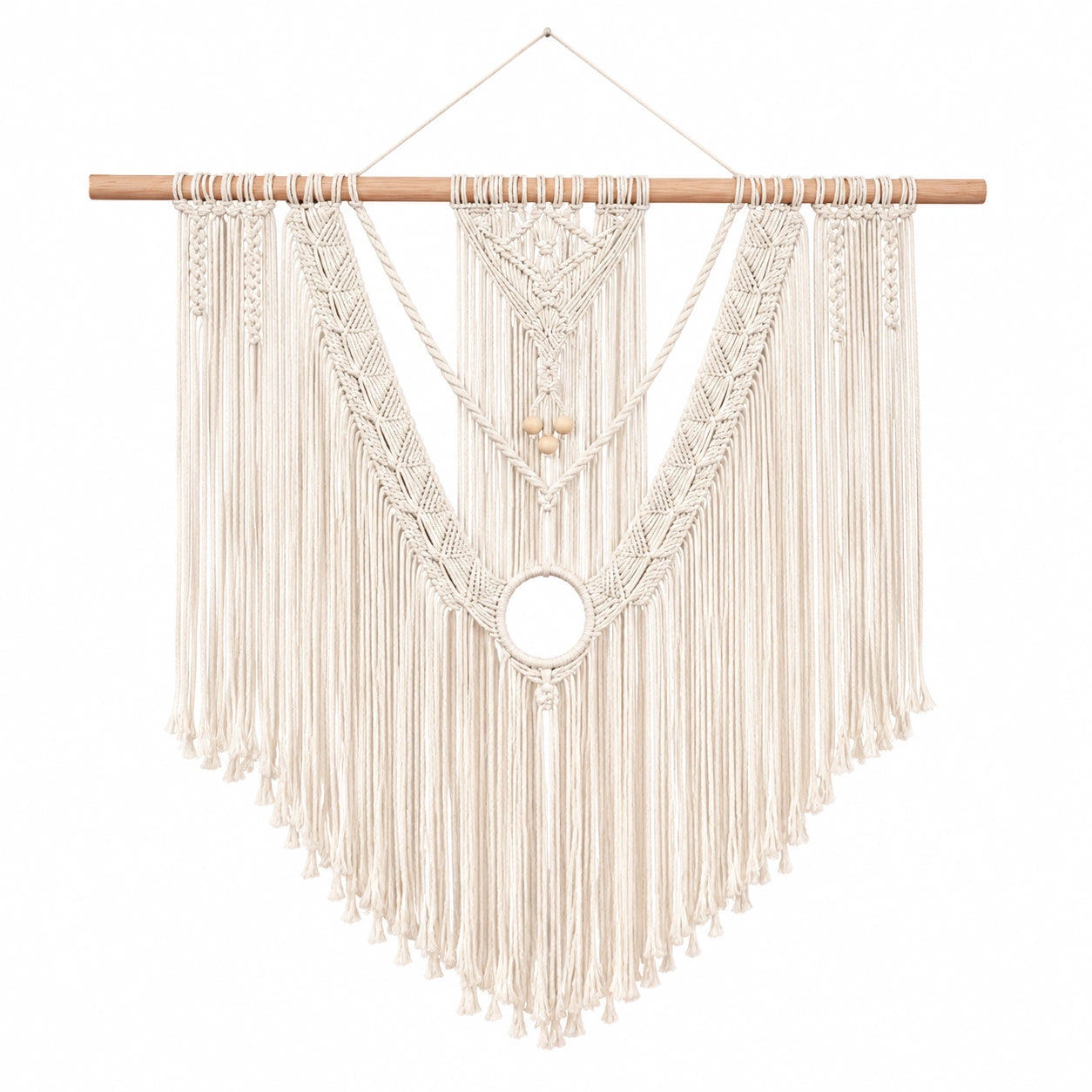 Makramee Wandbehang 100 x 85 cm aus Baumwolle in Creme - Boho Wanddekoration