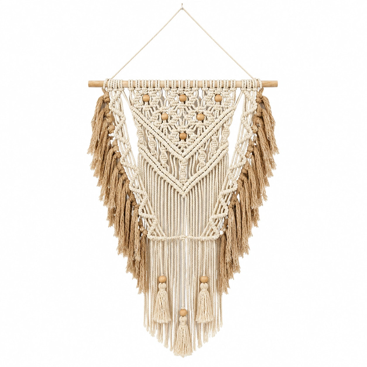 Makramee-Wandbehang 45 x 95 cm aus Baumwollkordel in Creme Beige mit Fransen