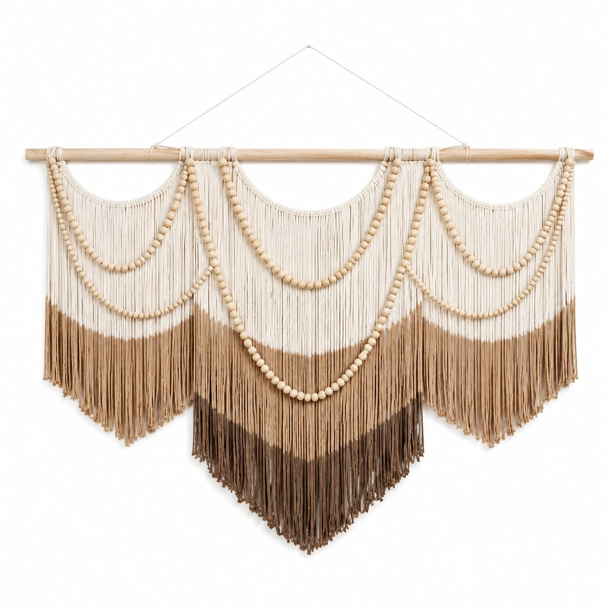 Makramee Wandbehang 120 x 110 cm Textil und Holz Beige Braun Boho Wanddekoration