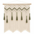 Makramee Wandbehang 100 cm x 110 cm aus Baumwollkordel in Cremegrün mit Quasten im Boho-Stil