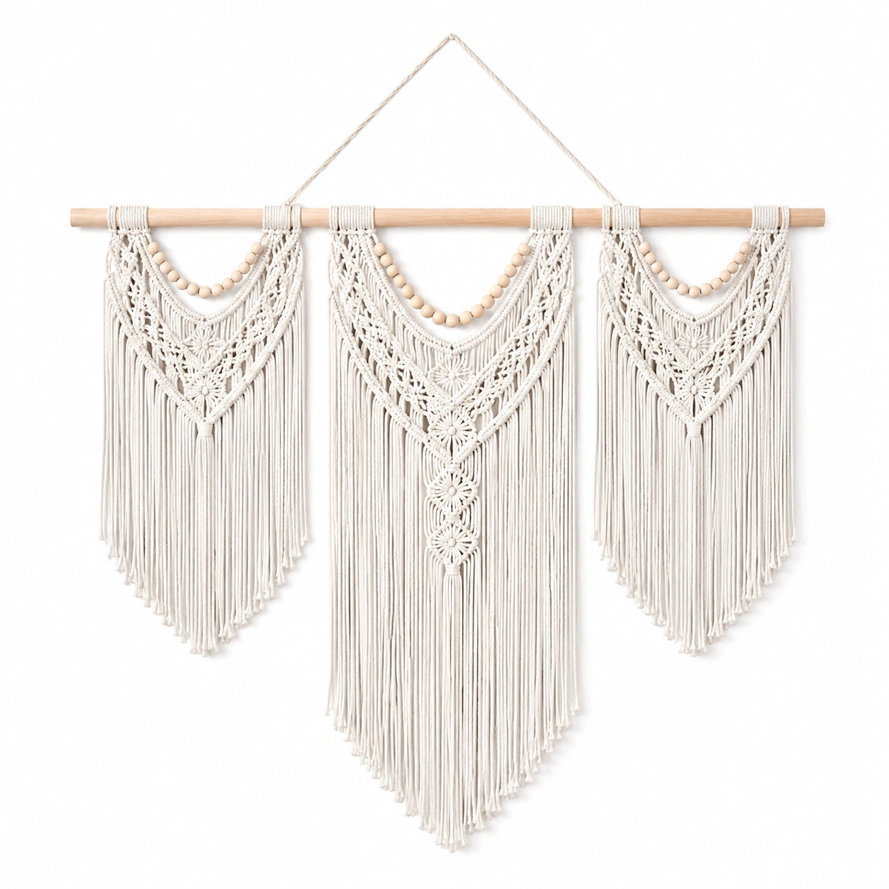 Makramee Wandbehang 105 x 110 cm Baumwolle Natur Boho Fransen