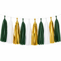 Quastengirlande 200 cm aus Papierfolie Grün Weiß Gold für Partydekoration