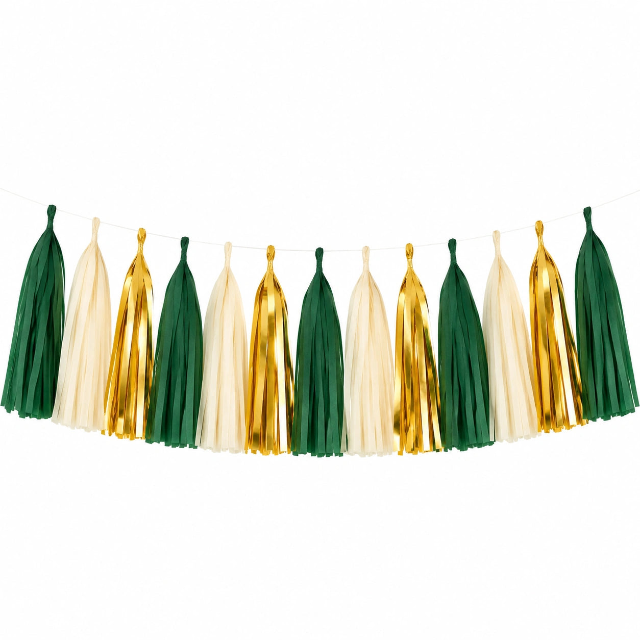 Quastengirlande 300 cm Papierfolie Grün Creme Gold festliche Raumdekoration