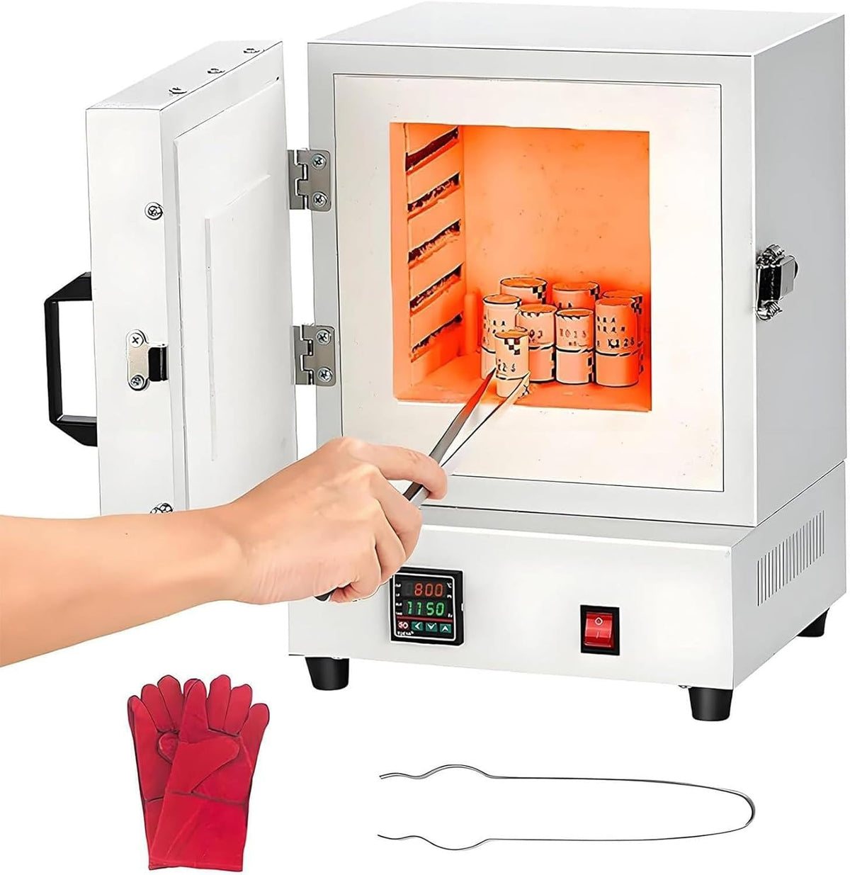 DUXMM Metale odlewnicze, 16 x 16 x 13,7 cm, 2000 W – Czarny / Srebrny, Piec elektryczny, przemysłowy, 2 strefy temperaturowe – 1150°C