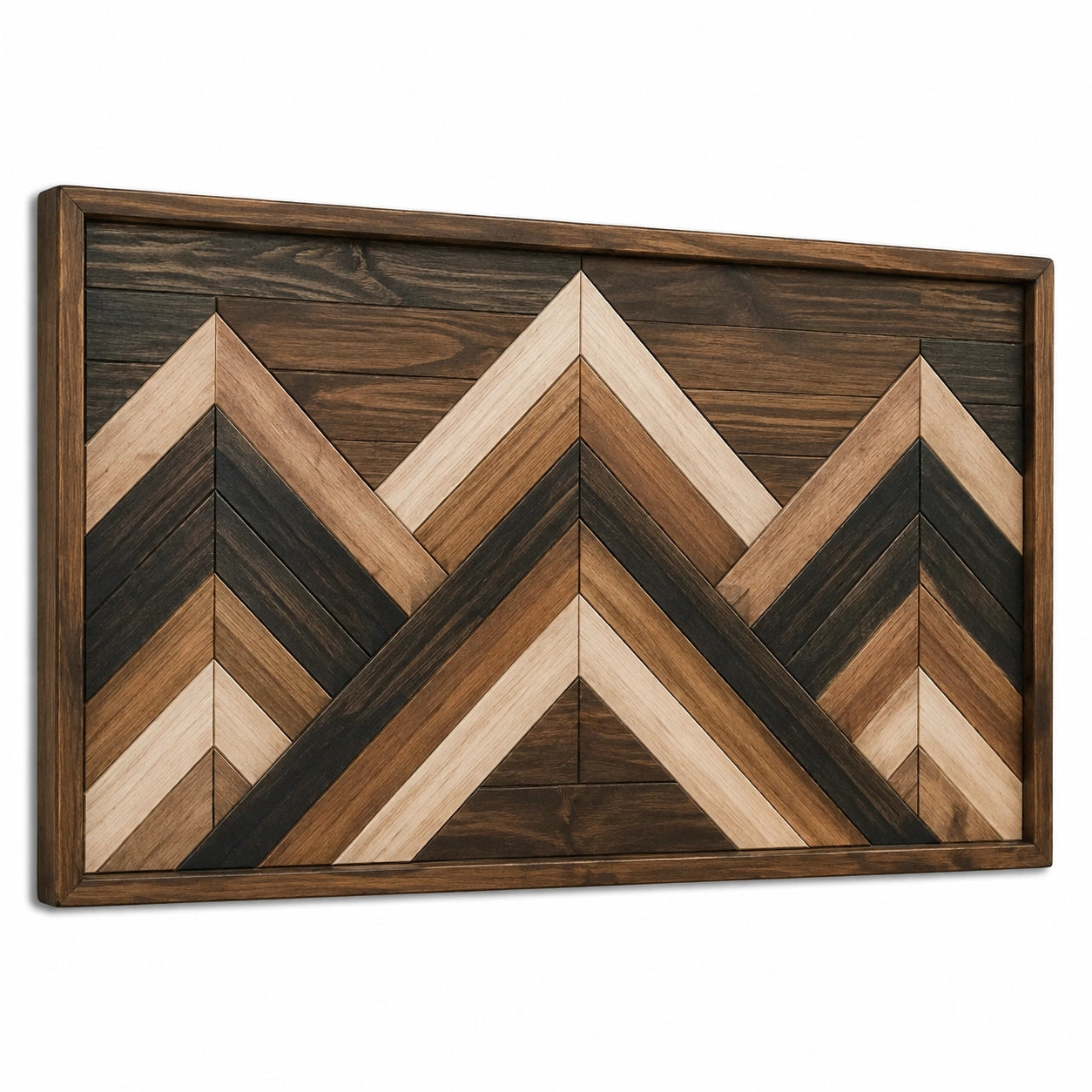 Wanddekoration 120 x 60 cm aus Holz in Braun Beige Schwarz mit geometrischem Muster