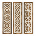 Wanddekoration 3er Set 90 x 30 cm Holz Braun Creme geometrisches Muster