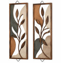 Wandbilder 2er Set 80 x 30 cm aus Holz in Braun Grün Beige mit Pflanzenmotiv