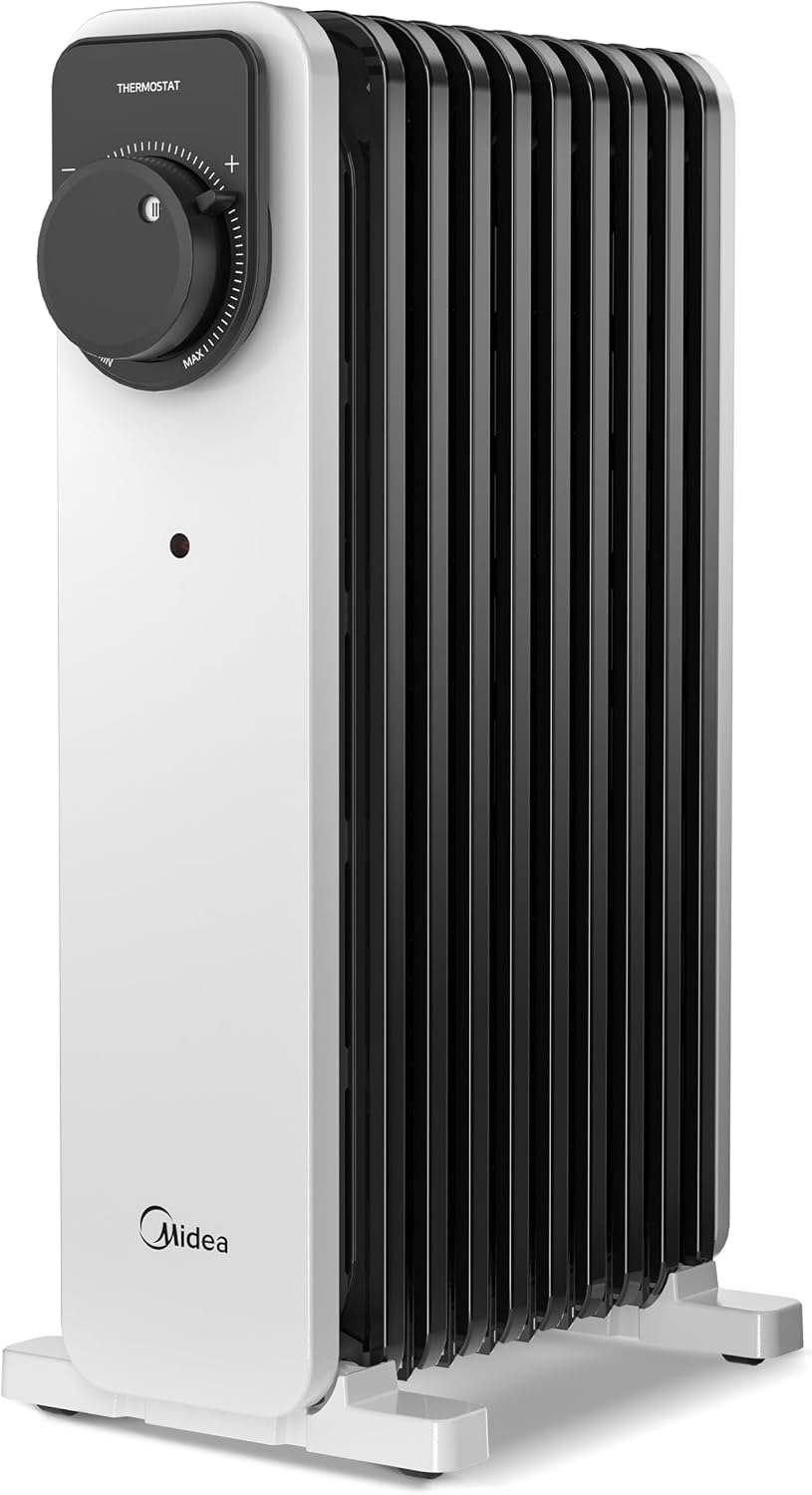Midea Grzejnik elektryczny, 2000 W, Biały – Elektryczny grzejnik 800 / 1200 / 2000 W, 5 do 35°C, termostat, tłumik