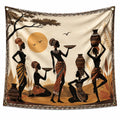 Wandteppich 150 cm x 150 cm aus Polyester Beige Braun mit Figurenmotiv und Ösen