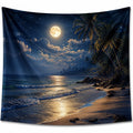 Wandteppich 150 cm x 130 cm aus Textilgewebe in Blau mit Mondstrand Motiv und Ösen