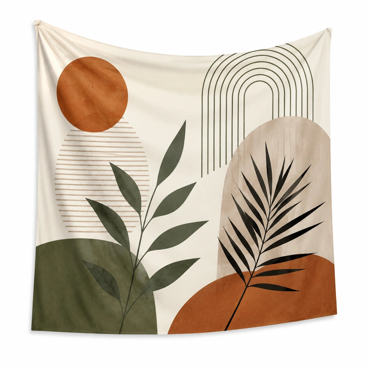 Wandteppich 150 x 130 cm Textil Creme Grün Terrakotta mit Pflanzenmotiv im Boho Stil