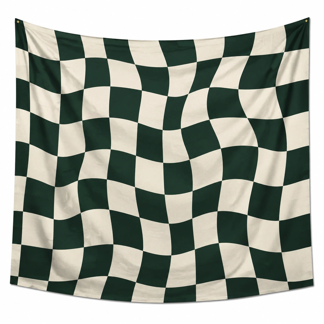 Wandtuch 150 x 130 cm Polyester Grün Creme Schachbrettmuster mit Ösen