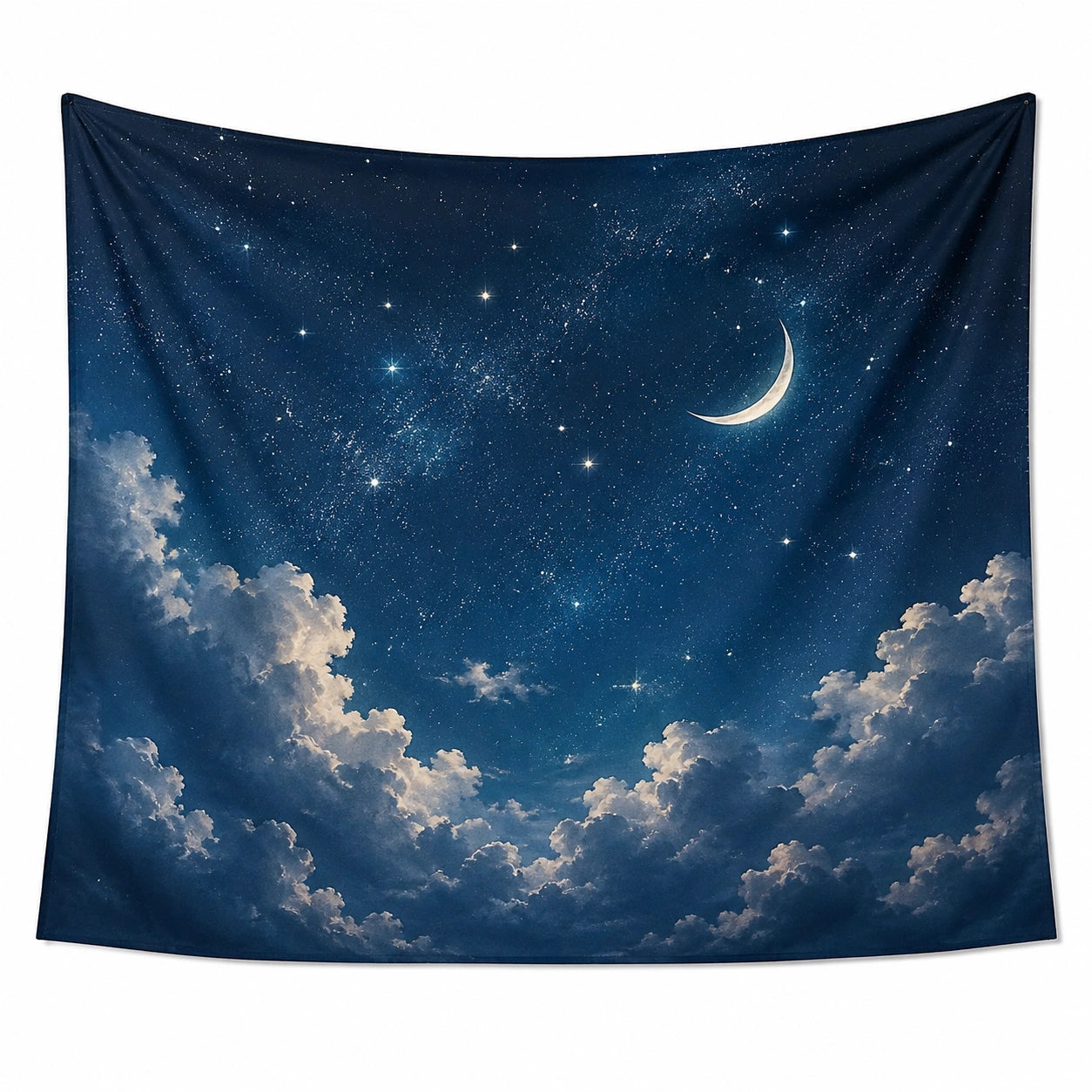 Wandteppich 150 x 130 cm Polyester Dunkelblau mit Mond und Sternenhimmel Dekoration