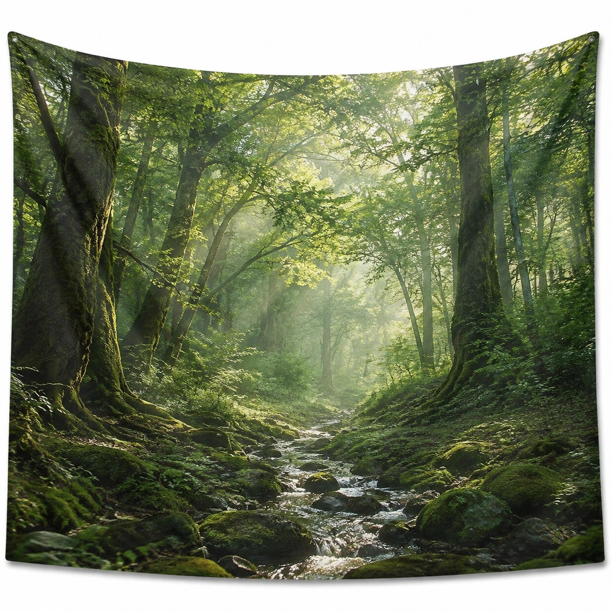 Wandteppich 150 x 130 cm Polyester Grün Waldmotiv mit Ösen