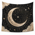 Wandteppich 150 x 130 cm aus Polyester Schwarz Beige mit Mond und Sternen für Wanddekoration