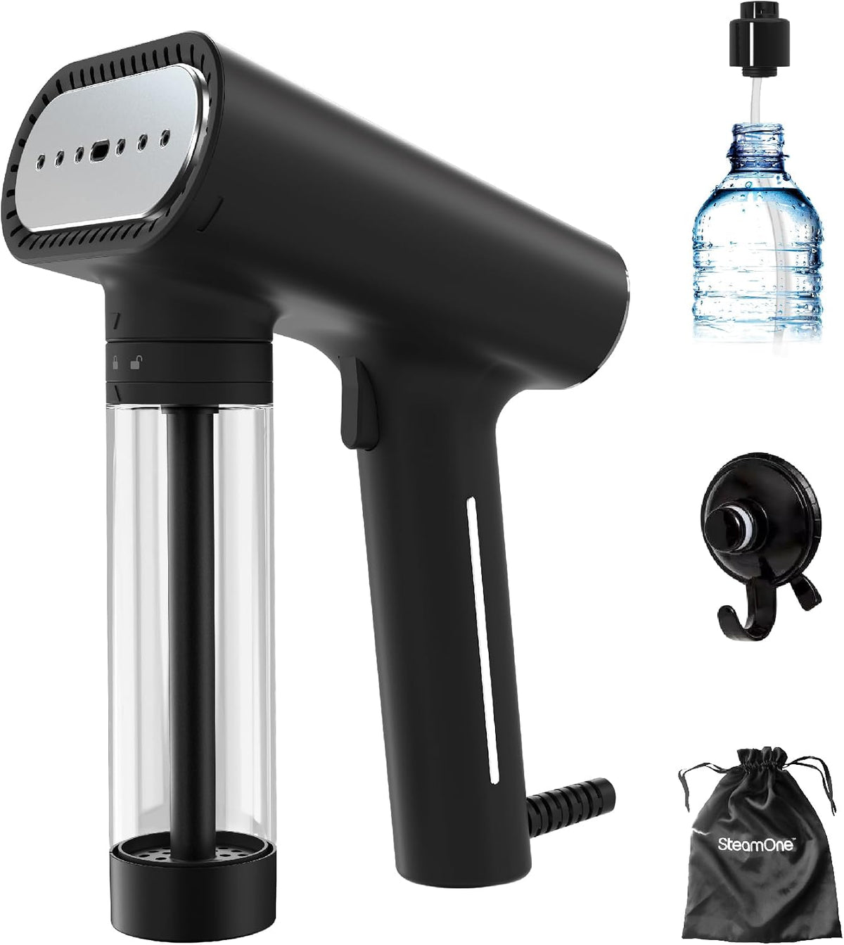 Parownice do ubrań SteamOne – EUNS150B, 2000 W, 150 ml, 3 m – Czarny, parownica do ubrań, Ster EUNS150B One, Ręczny Defraktor Wapour – do domu