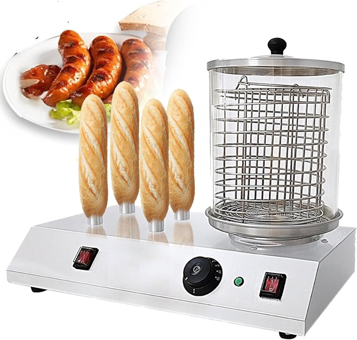 Toster Oiyekntd, 458 W, 185 mm, 220 V – Srebrny, stal nierdzewna, profesjonalna, kuchenka Profesjonalny parowiec elektryczny dla hot-dogów