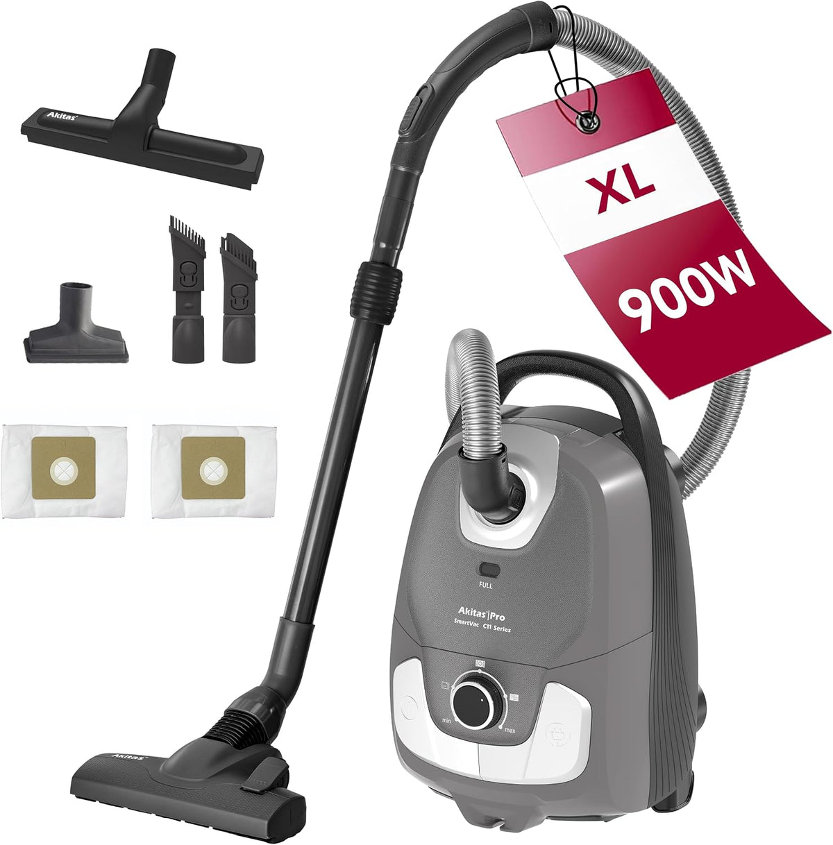 Akitas Odkurzacz, C11 – 10 m, 5 l, 900 W, Czarny – filtr HEPA, 2 w 1, tradycyjny, C11 10m