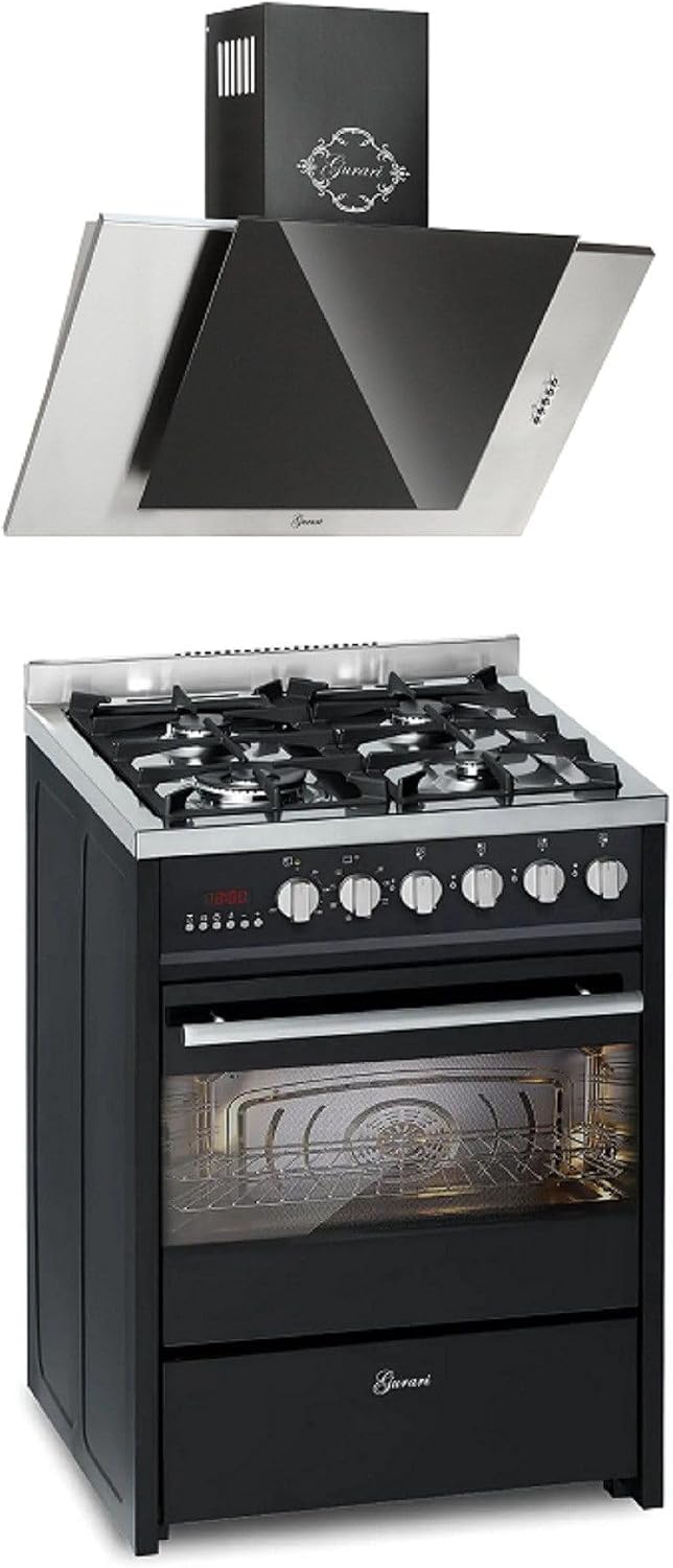 Okap kuchenny Gurari, 60 cm – 60 l, 4,0 kW, Czarny/Srebrny, funkcja grilla – Range Coocker z okapem kuchennym 60 cm 1000 m3/h