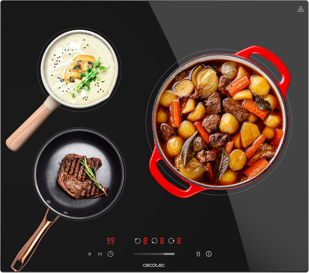Cecotec Płyta indukcyjna – kuchenka indukcyjna, 6600 W, Czarny, płyta grzewcza – Bolero Squad I, 3 pola grzewcze, indukcyjny stół kuchenny, Boost