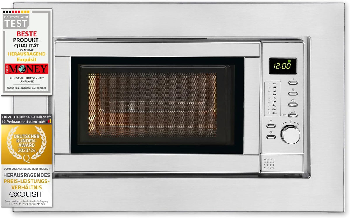Exquisit Grill, 900 W, 38,4 x 59,5 x 33,5 cm, Srebrny – Wyśmienity EM 19 Kuchenka mikrofalowa, do zabudowy, mikrofalówka, srebro