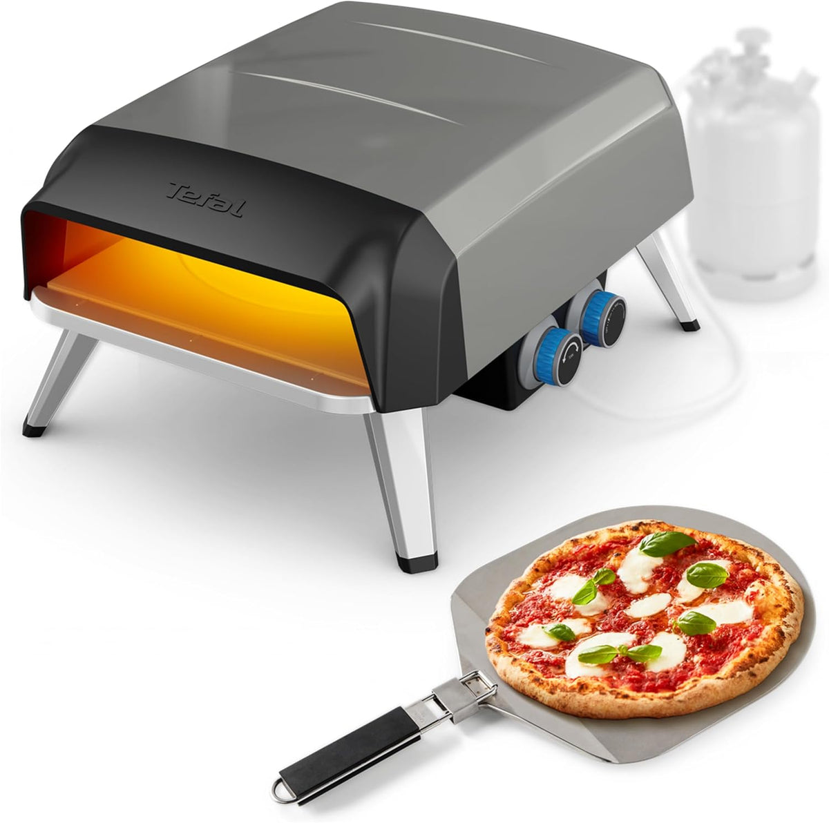 Tefal Piec do pizzy – 30 cm, Czarny / Srebrny, Piec elektryczny Pizza, na zewnątrz – Pizza maszyna z 360 obrotowym kamieniem