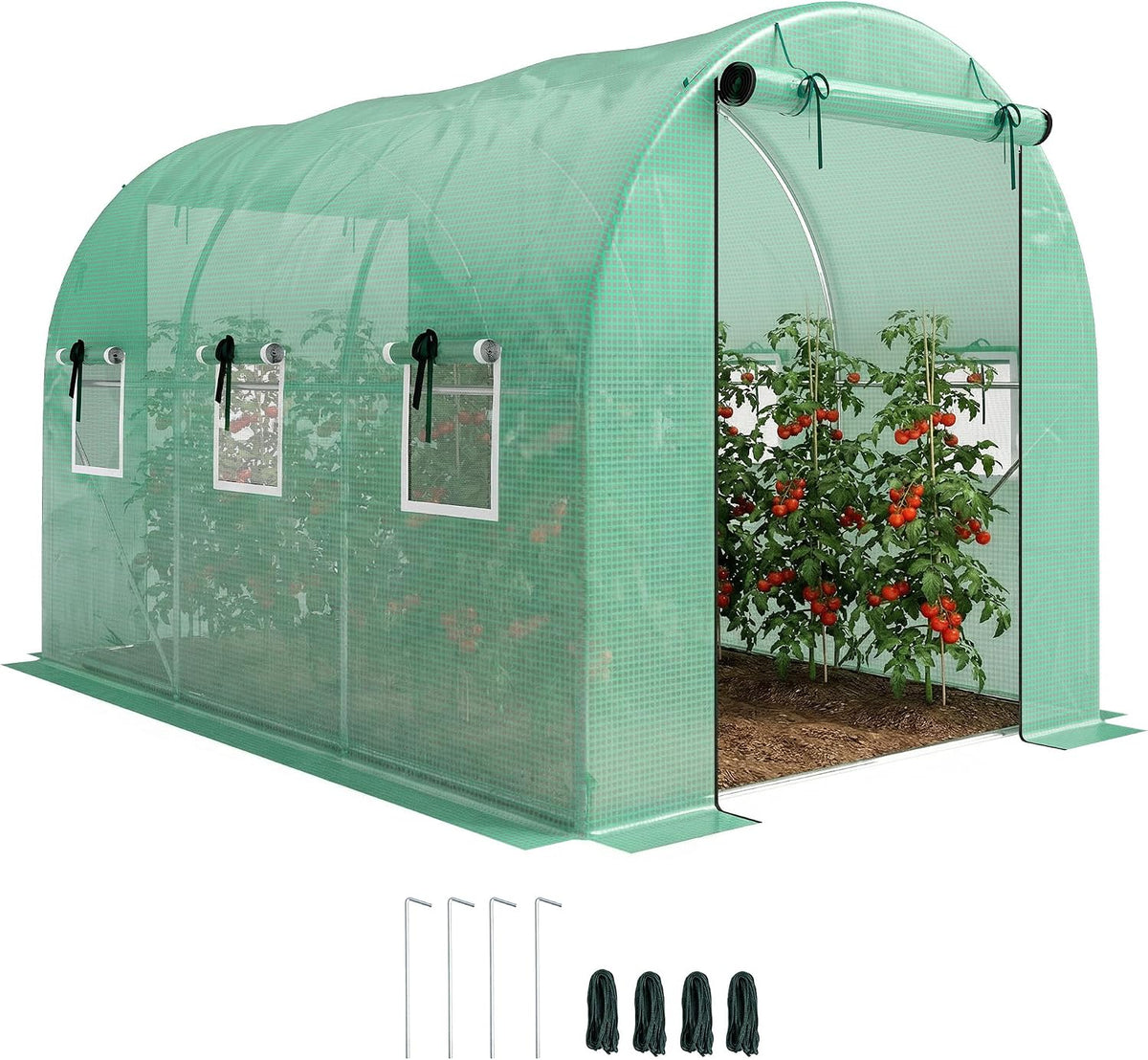 Outsunny Szklarnie, 3 x 2 x 2 m, 140 g, 200 W – Zielony, ochrona UV, Szklarnia foliowa 3 x 2 x 2 m, z rolowanym drążkiem