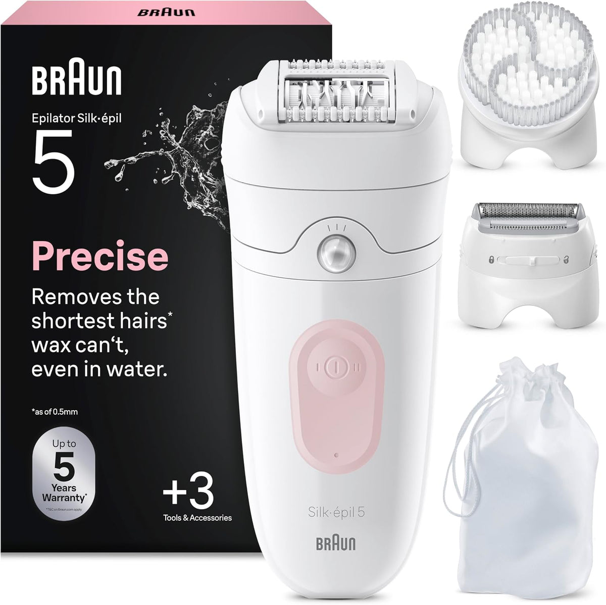 Pilatory i akcesoria Braun, 0,5 mm – Brązowy / Biały / Różowy, praca bezprzewodowa, elektryczne aparaty do usuwania włosów dla kobiet, Usuwanie włosów