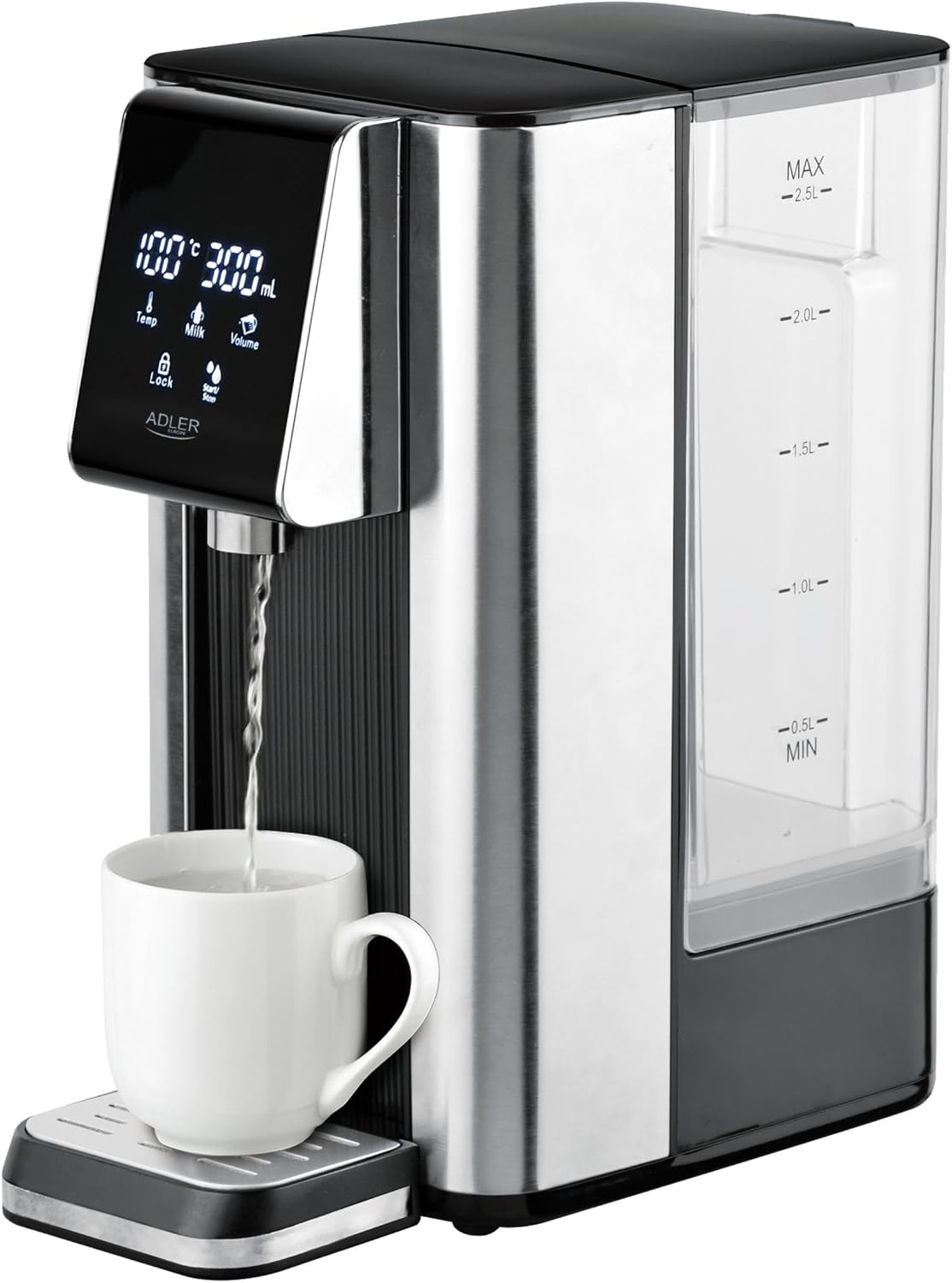 Filtr do wody ADLER EUROPE – system filtracji wody, 2,5 L, 2600 W, 26.3 x 15 x 29.7 cm – Czarny/Srebrny, praca bezprzewodowa