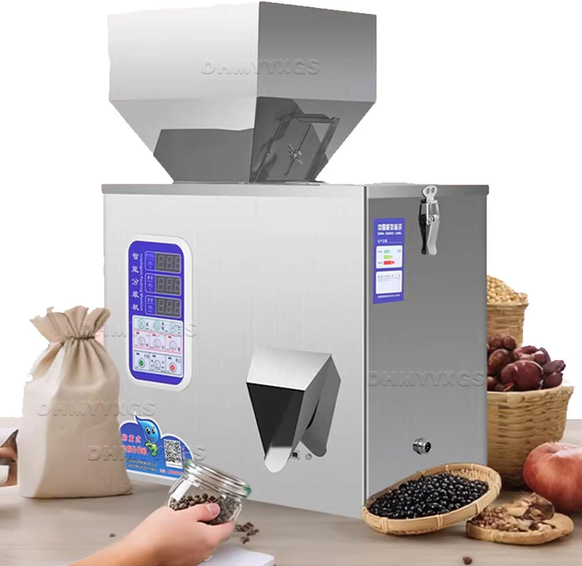 Dystrybutorzy zbóż DHMYYXGS, 3 l – 200 g, 180 W, Srebrny, stal nierdzewna – 3 l + 1- 200 g Proszek + Dystrybutor, 100 G, do herbaty 1-200 g