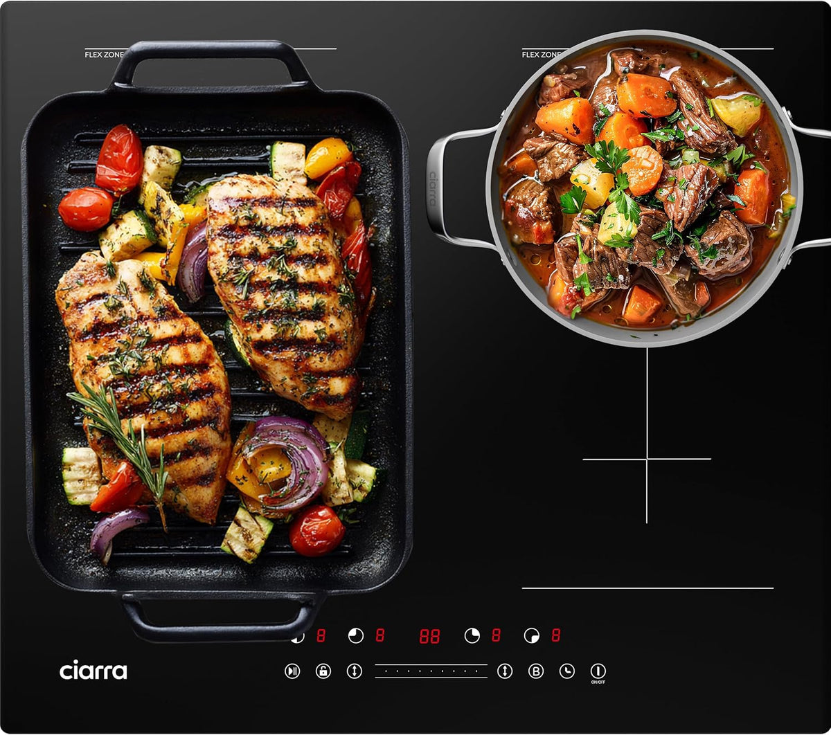 CIARRA Płyta indukcyjna – kuchenka indukcyjna, 60 cm, 7200 W, 240 V – Czarny, automatyczne wyłączanie, płyta grzewcza, 4 pola grzewcze