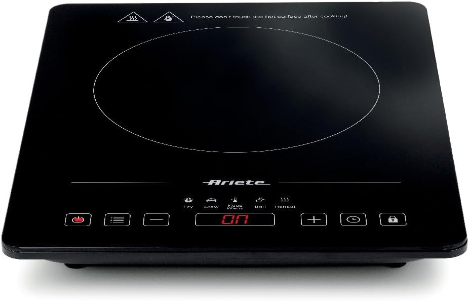 Ariete Płyta indukcyjna, kuchenka indukcyjna, 2000 W, 29x37 cm – Czarny, automatyczne wyłączanie, płyta grzewcza, 5 programów