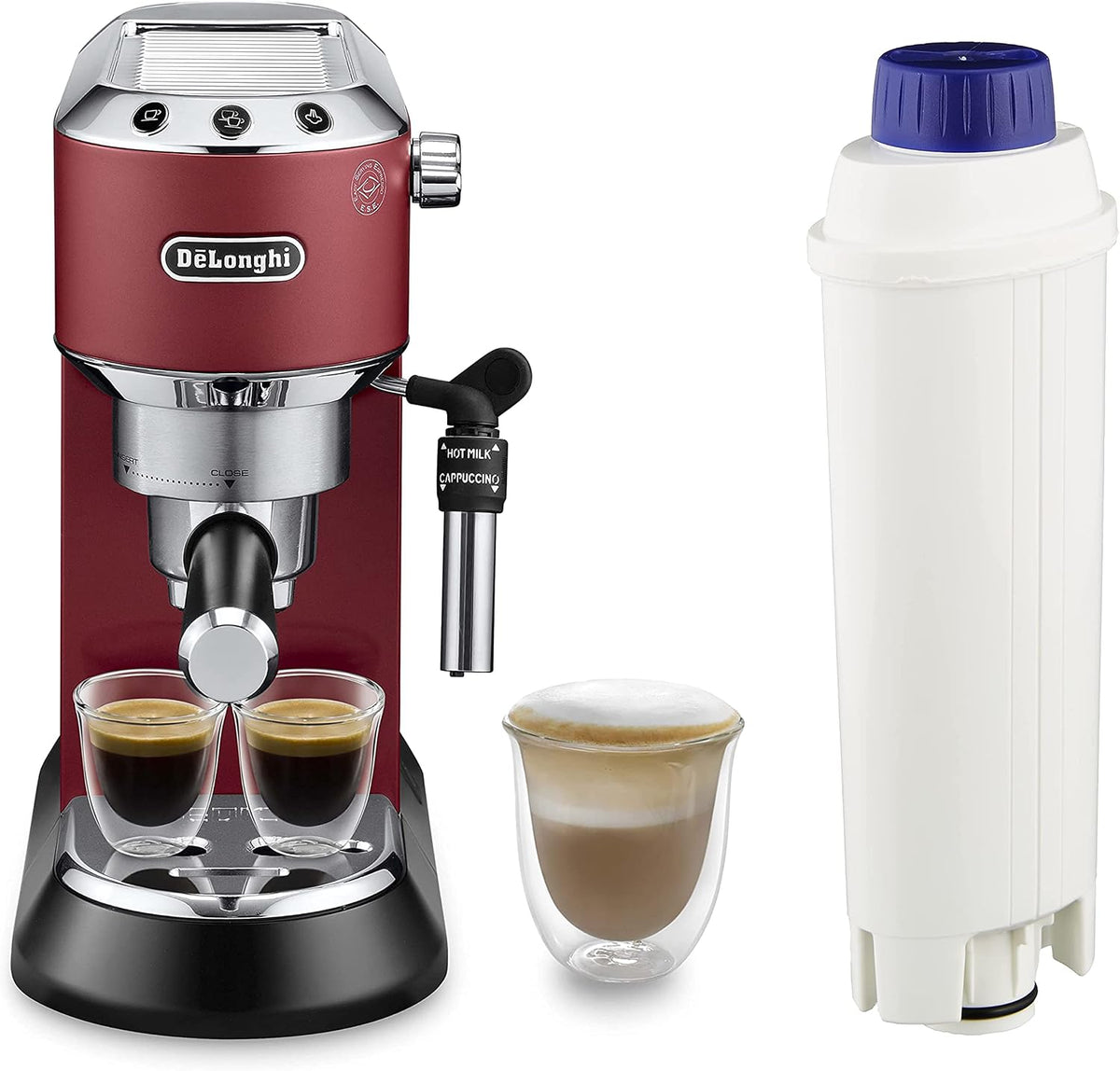DELONGHI Filtr do wody, system filtracji wody, EC685R – 15 cm, Czerwony, De 'Longhi EC685R DLSC002 Filtr, elektryczna ekspres do kawy – drewno