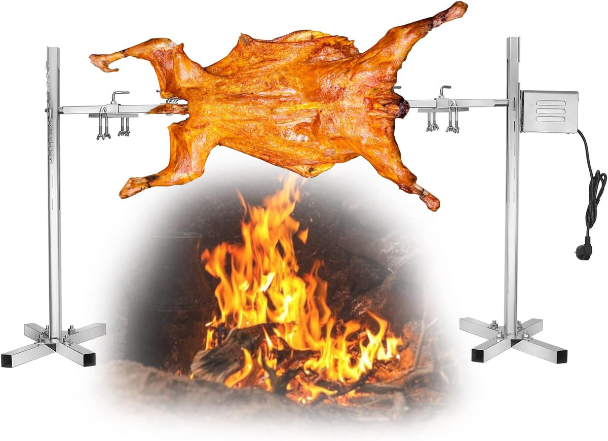Ixdregan Grill, 62 cm, 15 W – 30 kg, Srebrny, stal nierdzewna, silnik – przenośne, plener, kemping