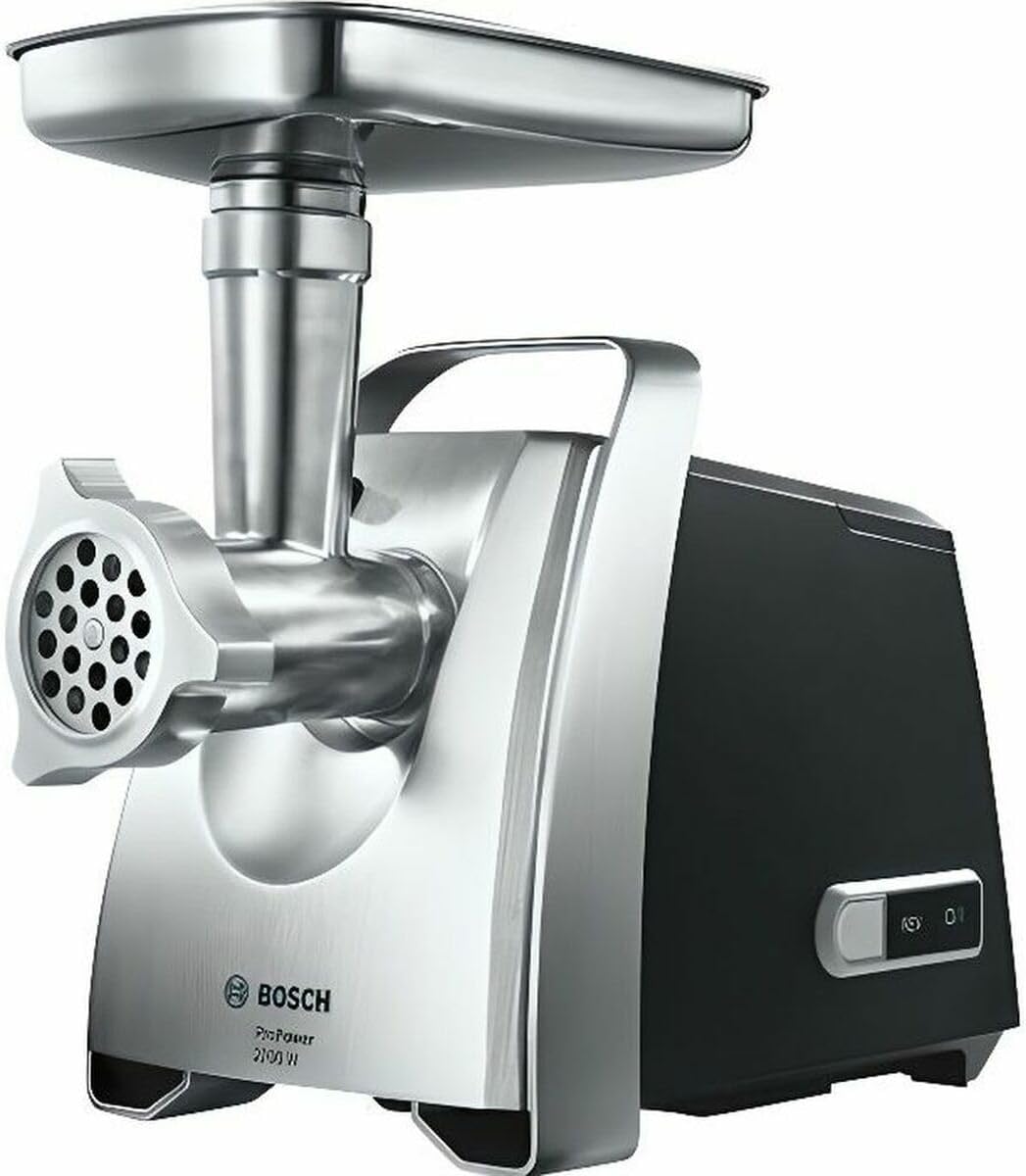 Bosch Maszynka do mielenia mięsa, MFW68640, 2200 W, 8 mm – Srebrny/Czarny, metal, Maszynka do mielenia ProPower MFW68640, zestaw sitek