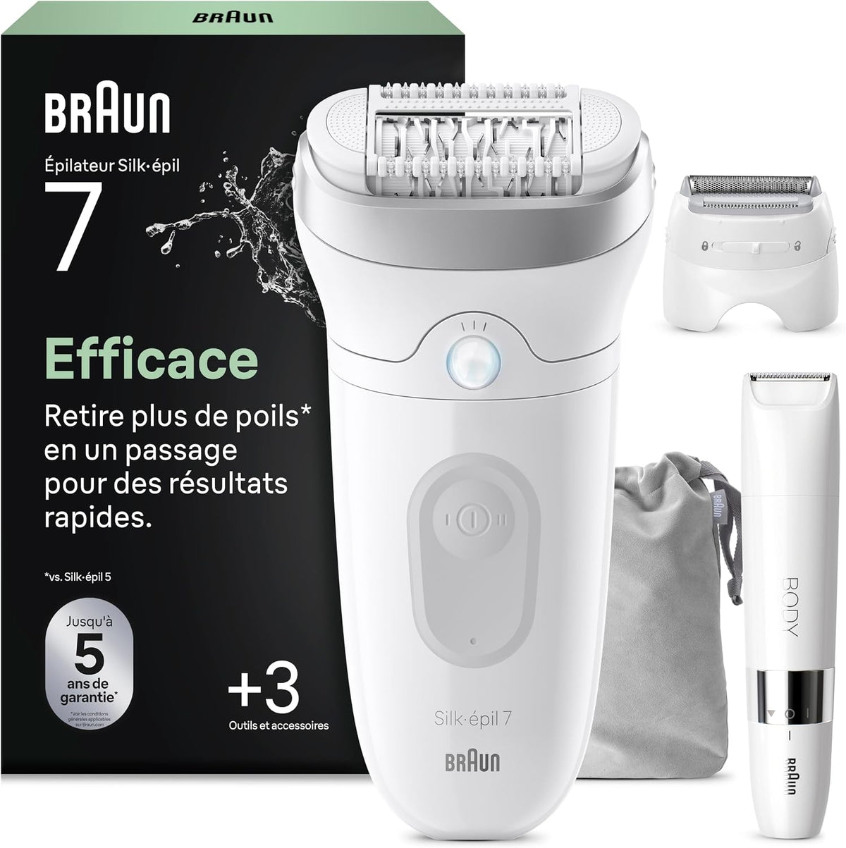 Pilatory i akcesoria Braun, 0,5 mm – Brązowy / Szary / Biały, praca bezprzewodowa, Grey and biały, Epilator Elektryczna Kobieta Jedwabny Epil 7 7- 441