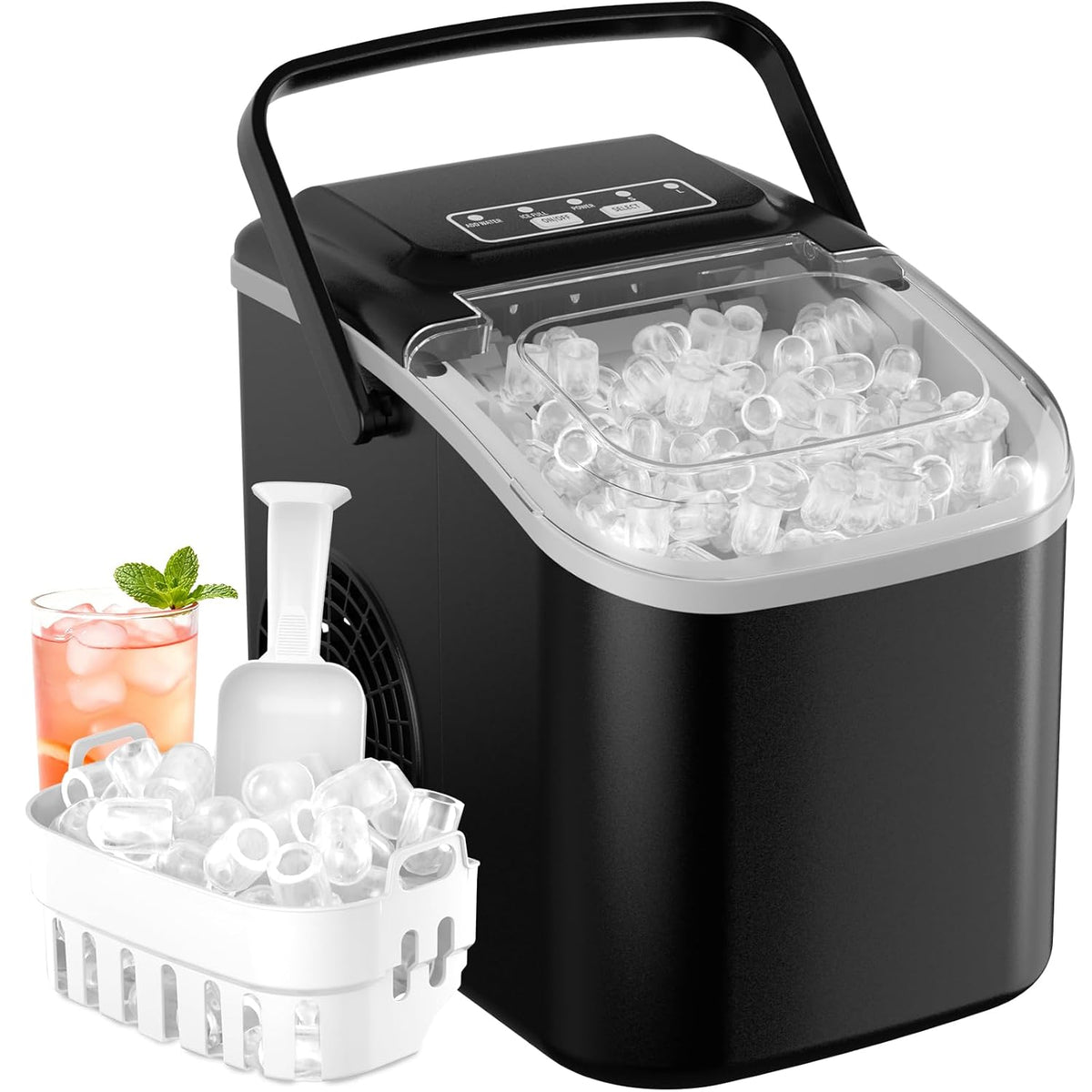 Acmeenjoy Maszynka do lodów – 12 kg, Szary, kostkarka do lodu, Maszyna do lodów 24h – mobilna, kemping, do domu / kuchnia / kemping, 12 kg w