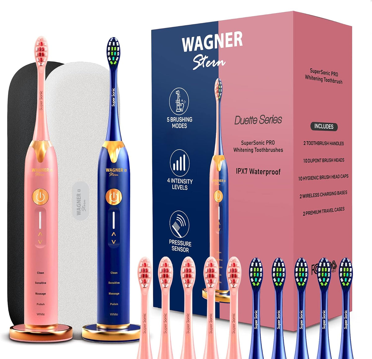 Sonic Wagner Stern, 1.8 W, Różowy / Niebieski – oświetlenie LED, USB, praca bezprzewodowa, czujnik – 5 trybów, 4 poziomów, niebieski, Wagner i Stern