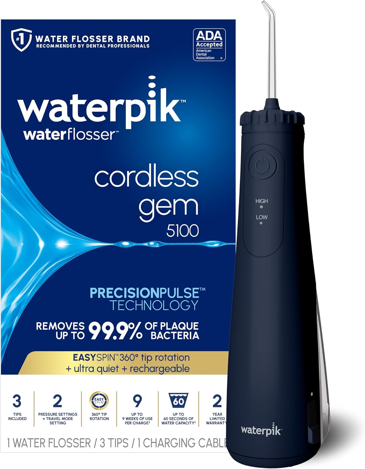 Waterpik Nawadniane i napędzane wodorem, IP65 – 5,0 V, Szary, oświetlenie LED, USB – praca bezprzewodowa, przenośny