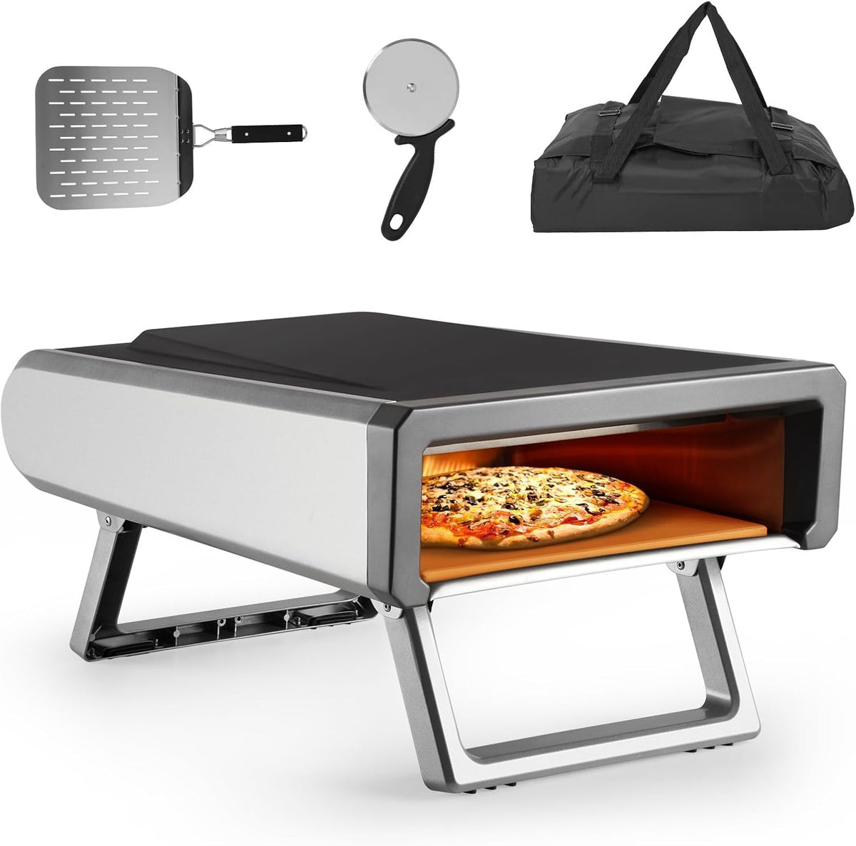 Mini piekarnik Garvee, 33 cm, Czarny / Srebrny, funkcja grilla – piec do pizzy, Elektryczny do pizzy, przenośne, profesjonalne