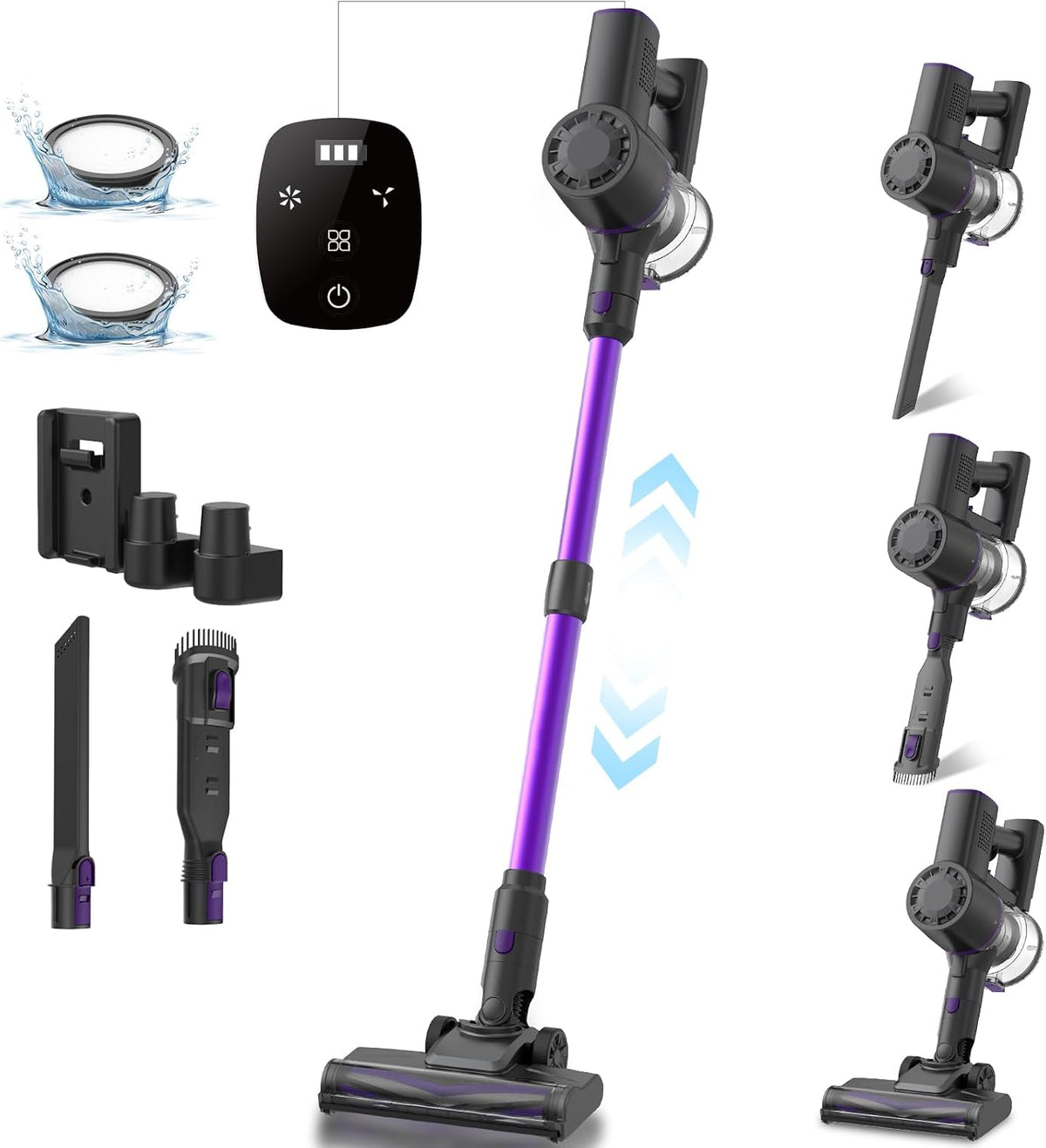 Vexilar Odkurzacz, 35KPA, 35 kPa – 2,5 kg, 90 W, Fioletowy/Czarny, metal – miejsce do przechowywania, oświetlenie LED, filtr HEPA, praca bezprzewodowa
