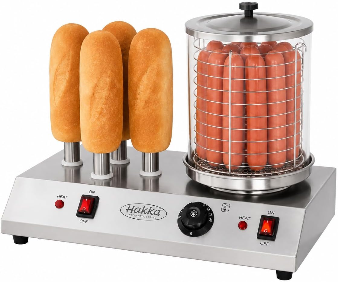 Aparatura do hot dogów HAKKA FOOD PROCESSING – V/960, 220 V, 960 W, Czarny – 220 V / 960 W Hot Dogs Maszyna, Kuchenka, Profesjonalne