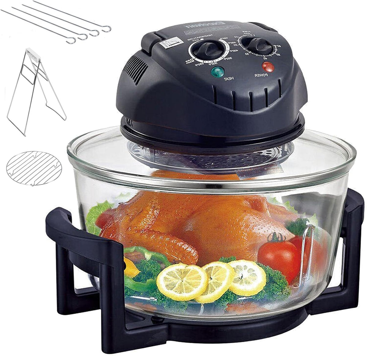 Frytkownica beztłuszczowa, air fryer, 12 litrów – 1300 W, Czarny / Srebrny, funkcja grilla, licznik – grill, pieczenie i grill